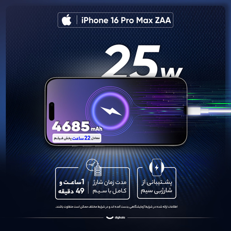 گوشی موبایل اپل مدل iPhone 16 Pro Max ZAA دو سیم کارت ظرفیت 256 گیگابایت و رم 8 گیگابایت - به همراه شارژر